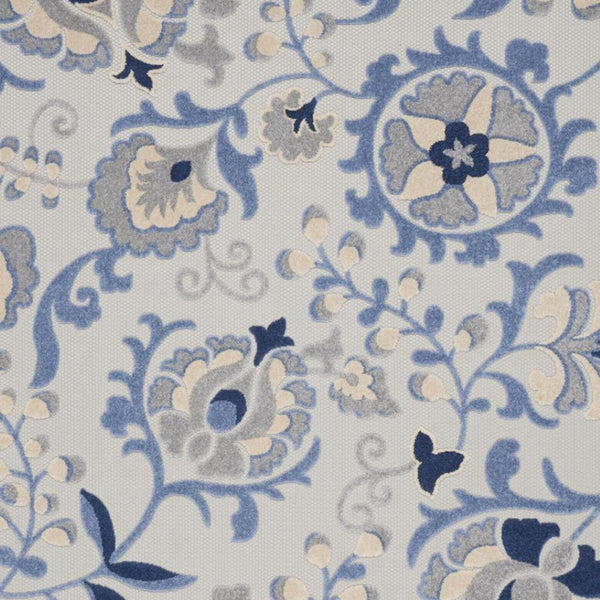 HomeRoots 7' Elevate Your Space with a Blue and Gray Floral Indoor-Outdoor Rug for Stylish Comfort & Durability 7'x10' Area Rug 384841