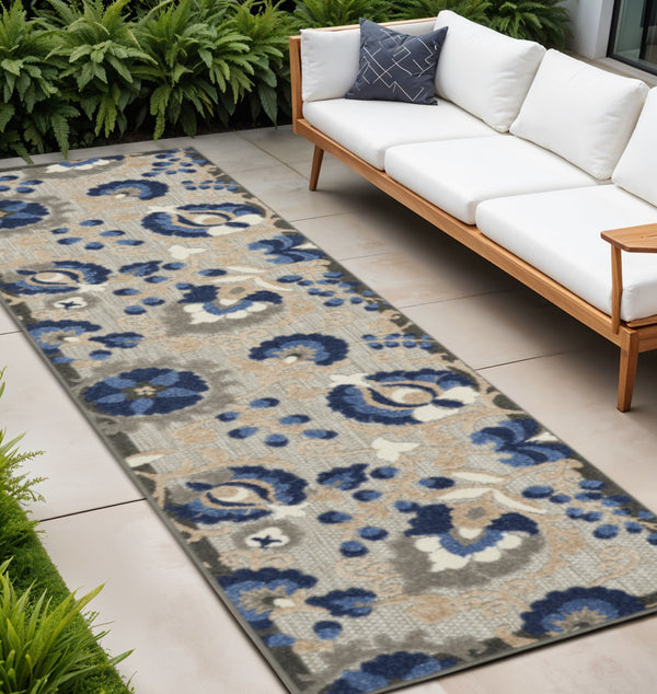 Homeroots 10' Blue And Gray Indoor Outdoor Area Rug – Durable, Stylish, And Easy To Maintain For Any Space 2' X 10' Polypropylene 384854