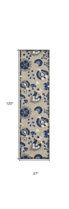 Homeroots 10' Blue And Gray Indoor Outdoor Area Rug – Durable, Stylish, And Easy To Maintain For Any Space 2' X 10' Polypropylene 384854