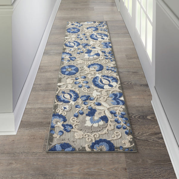 Homeroots 10' Blue And Gray Indoor Outdoor Area Rug – Durable, Stylish, And Easy To Maintain For Any Space 2' X 10' Polypropylene 384854