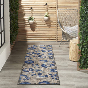 Homeroots 10' Blue And Gray Indoor Outdoor Area Rug – Durable, Stylish, And Easy To Maintain For Any Space 2' X 10' Polypropylene 384854