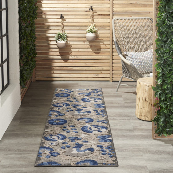 Homeroots 10' Blue And Gray Indoor Outdoor Area Rug – Durable, Stylish, And Easy To Maintain For Any Space 2' X 10' Polypropylene 384854