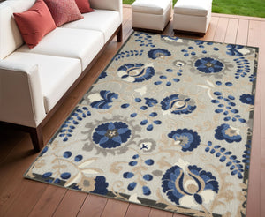 Homeroots 10' Blue And Gray Indoor Outdoor Area Rug – Durable, Stylish, And Easy To Maintain For Any Space 4' X 6' Polypropylene 384857