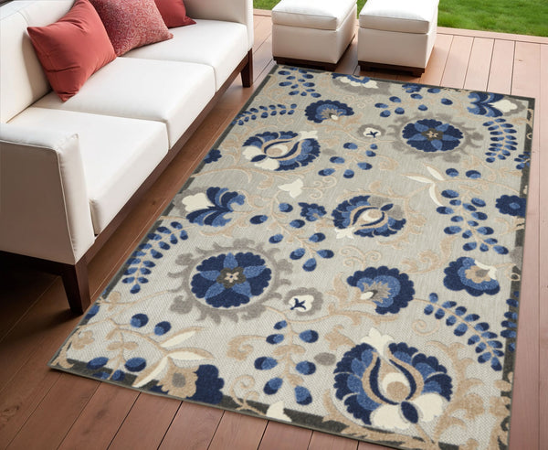 Homeroots 10' Blue And Gray Indoor Outdoor Area Rug – Durable, Stylish, And Easy To Maintain For Any Space 4' X 6' Polypropylene 384857