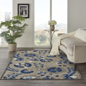 HomeRoots 5' Elegant Blue and Gray Floral Area Rug for Indoor and Outdoor Spaces - Durable, Easy Maintenance Design 5'x8' Area Rug 384859