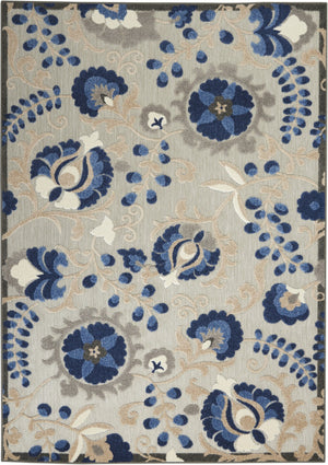 HomeRoots 5' Elegant Blue and Gray Floral Area Rug for Indoor and Outdoor Spaces - Durable, Easy Maintenance Design 5'x8' Area Rug 384859