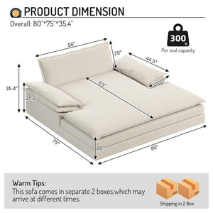 English Elm Modern Oversized Double Lounge Chair — Extra Deep Chenille 2-Person Chaise, Removable Covers & Wide Armrests W1885S00184