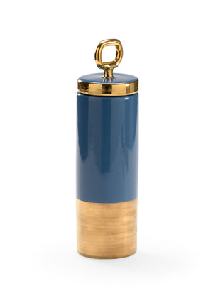 Chelsea House French French Blue Lidded Jar By Claire Bell — Glazed Ceramic With Metallic Gold Accents, Sculptural DéCor 384860