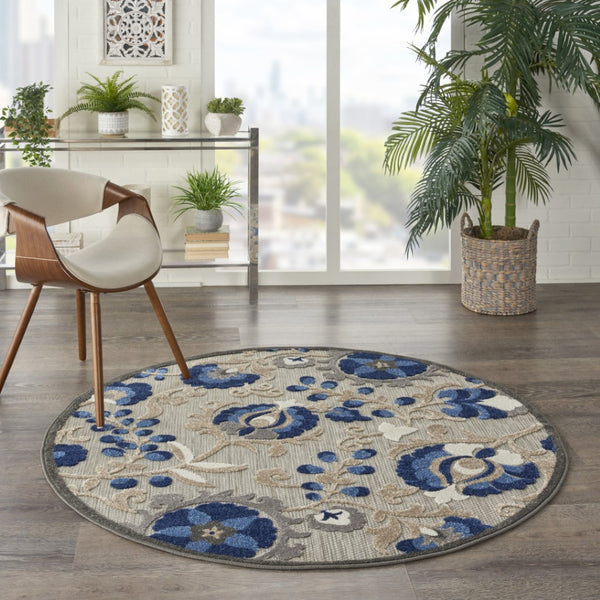 Homeroots 10' Blue And Gray Indoor Outdoor Area Rug – Durable, Stylish, And Easy To Maintain For Any Space 5' Round Area Rug Polypropylene 384860