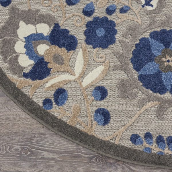 HomeRoots 5' Elegant Blue and Gray Floral Area Rug for Indoor and Outdoor Spaces - Durable, Easy Maintenance Design 5' Round Area Rug 384860