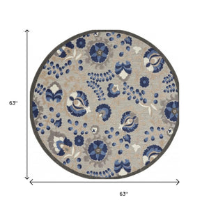 Homeroots 10' Blue And Gray Indoor Outdoor Area Rug – Durable, Stylish, And Easy To Maintain For Any Space 5' Round Area Rug Polypropylene 384860