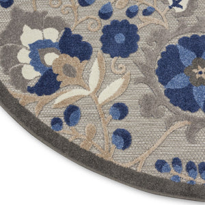 HomeRoots 5' Elegant Blue and Gray Floral Area Rug for Indoor and Outdoor Spaces - Durable, Easy Maintenance Design 5' Round Area Rug 384860