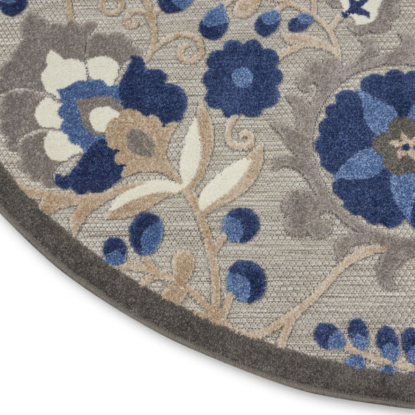 HomeRoots 5' Elegant Blue and Gray Floral Area Rug for Indoor and Outdoor Spaces - Durable, Easy Maintenance Design 5' Round Area Rug 384860
