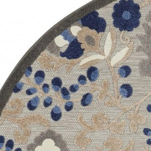 HomeRoots 5' Elegant Blue and Gray Floral Area Rug for Indoor and Outdoor Spaces - Durable, Easy Maintenance Design 5' Round Area Rug 384860