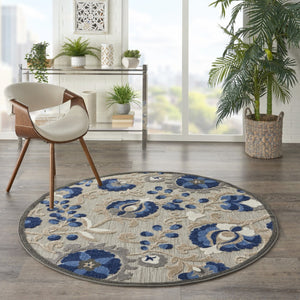 HomeRoots 5' Elegant Blue and Gray Floral Area Rug for Indoor and Outdoor Spaces - Durable, Easy Maintenance Design 5' Round Area Rug 384860