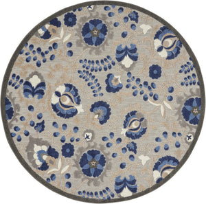 HomeRoots 5' Elegant Blue and Gray Floral Area Rug for Indoor and Outdoor Spaces - Durable, Easy Maintenance Design 5' Round Area Rug 384860