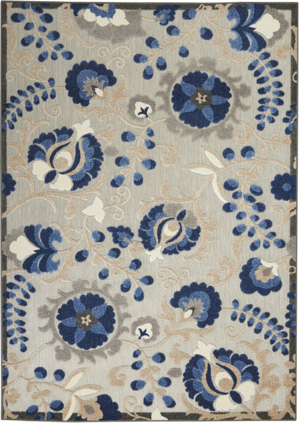 HomeRoots 5' Elegant Blue and Gray Floral Area Rug for Indoor and Outdoor Spaces - Durable, Easy Maintenance Design 6'x9' Area Rug 384861