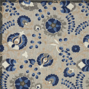 HomeRoots 5' Elegant Blue and Gray Floral Area Rug for Indoor and Outdoor Spaces - Durable, Easy Maintenance Design 7'x10' Area Rug 384862