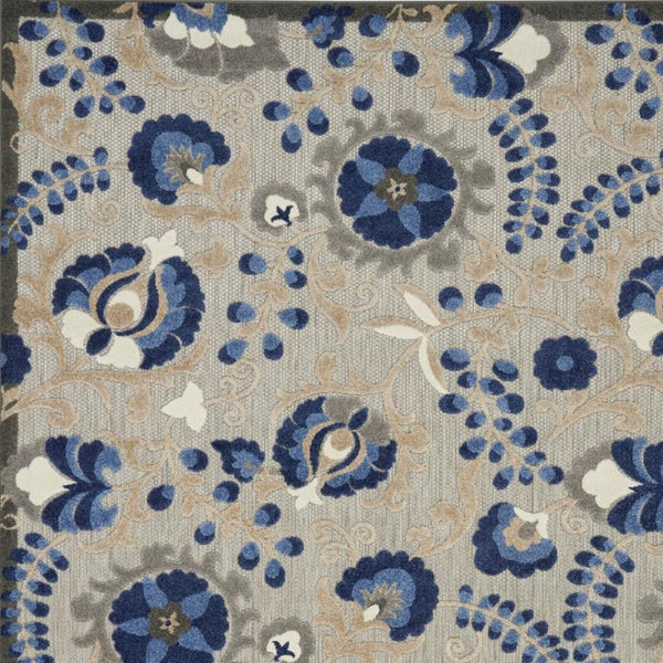HomeRoots 5' Elegant Blue and Gray Floral Area Rug for Indoor and Outdoor Spaces - Durable, Easy Maintenance Design 7'x10' Area Rug 384862