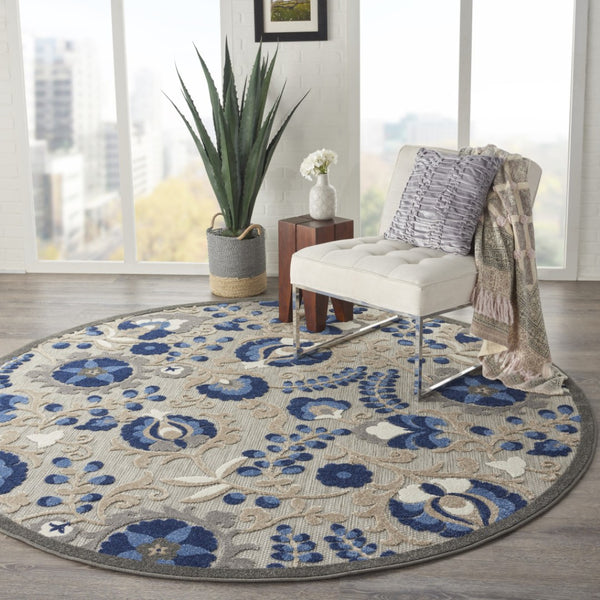 Homeroots 10' Blue And Gray Indoor Outdoor Area Rug – Durable, Stylish, And Easy To Maintain For Any Space 8' Round Area Rug Polypropylene 384864
