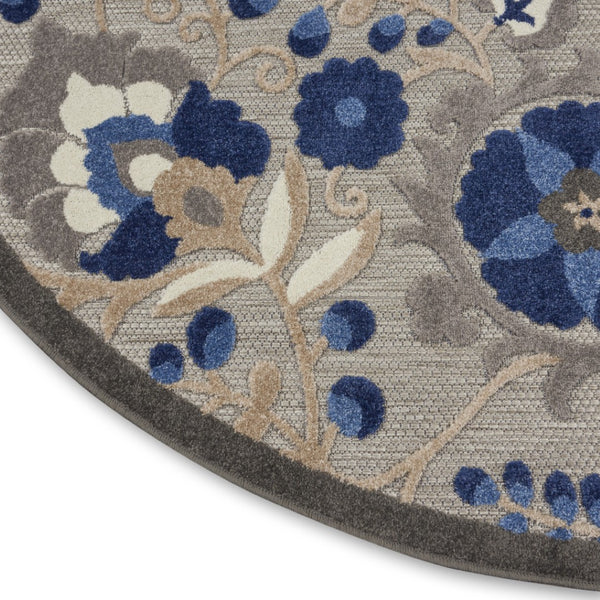 HomeRoots 5' Elegant Blue and Gray Floral Area Rug for Indoor and Outdoor Spaces - Durable, Easy Maintenance Design 8' Round Area Rug 384864