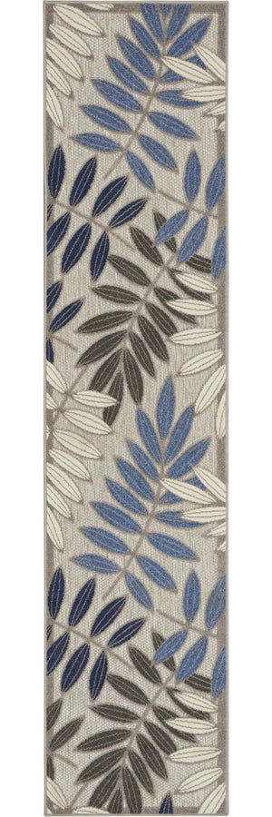 Homeroots 2' X 10' Grey/Blue Floral Indoor Outdoor Area Rug  Polypropylene 384866