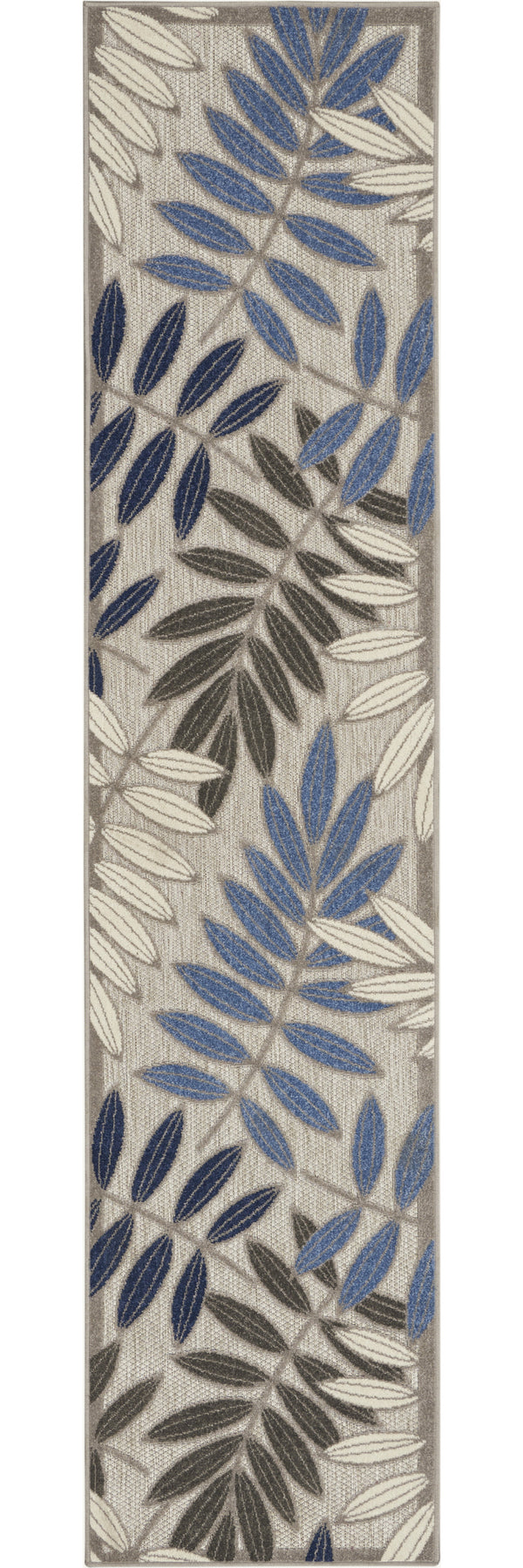 Homeroots 2' X 10' Grey/Blue Floral Indoor Outdoor Area Rug  Polypropylene 384866