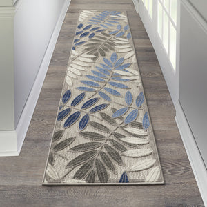 Homeroots 2' X 10' Grey/Blue Floral Indoor Outdoor Area Rug  Polypropylene 384866