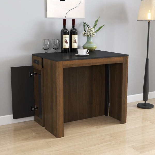 English Elm Modern Extendable Dining Table with Built-In Outlet, USB Ports & Storage, Space-Saving Console to 118" Walnut+black W331S00190