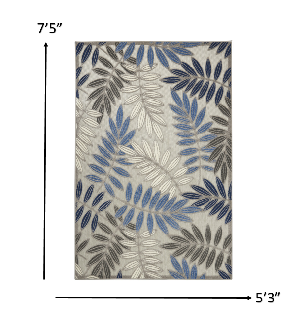 Homeroots 5' X 7' Blue And Gray Floral Stain Resistant Indoor Outdoor Area Rug  Polypropylene 384871
