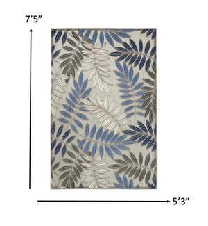 Homeroots 5' X 7' Blue And Gray Floral Stain Resistant Indoor Outdoor Area Rug  Polypropylene 384871