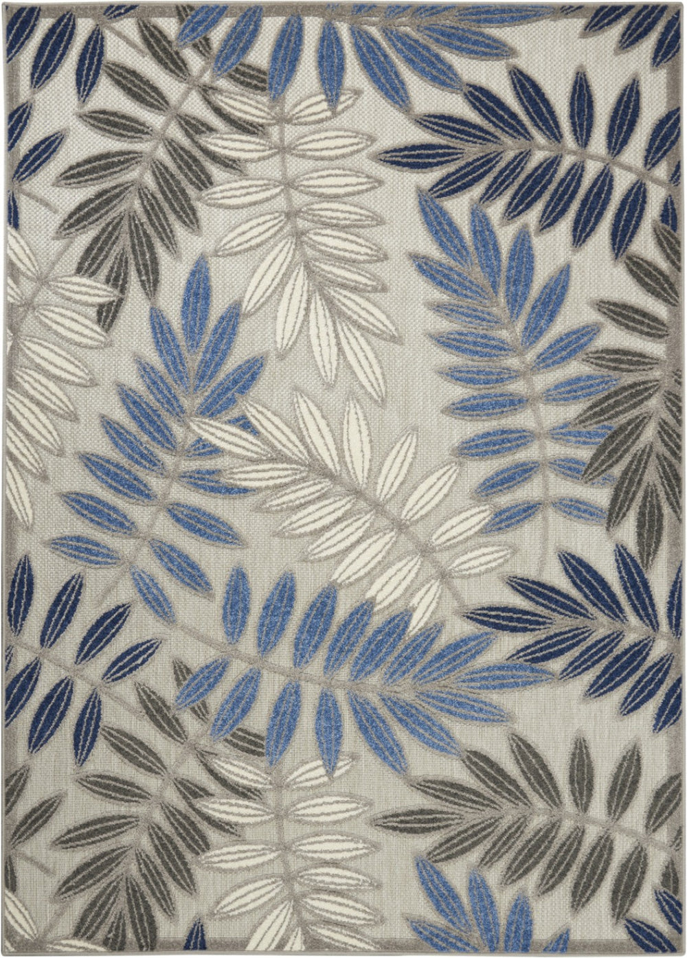 HomeRoots 5' Blue and Gray Floral Area Rug - Durable Indoor Outdoor Comfort for Stylish Living Spaces 5' x 8' 384871