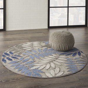 Homeroots 5' Round Blue And Gray Round Floral Indoor Outdoor Area Rug  Polypropylene 384872