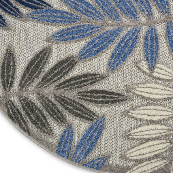 Homeroots 5' Round Blue And Gray Round Floral Indoor Outdoor Area Rug  Polypropylene 384872