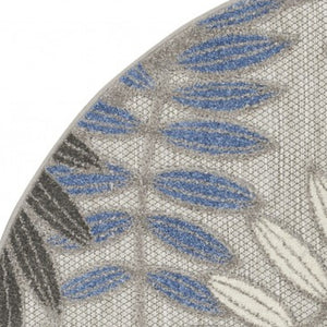 Homeroots 5' Round Blue And Gray Round Floral Indoor Outdoor Area Rug  Polypropylene 384872