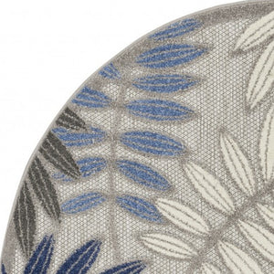 Homeroots 5' Round Blue And Gray Round Floral Indoor Outdoor Area Rug  Polypropylene 384872