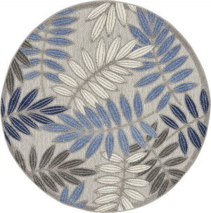 HomeRoots 5' Blue and Gray Floral Area Rug - Durable Indoor Outdoor Comfort for Stylish Living Spaces 5' Round 384872