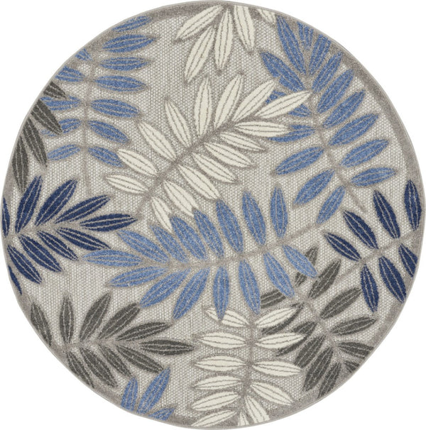 HomeRoots 5' Blue and Gray Floral Area Rug - Durable Indoor Outdoor Comfort for Stylish Living Spaces 5' Round 384872