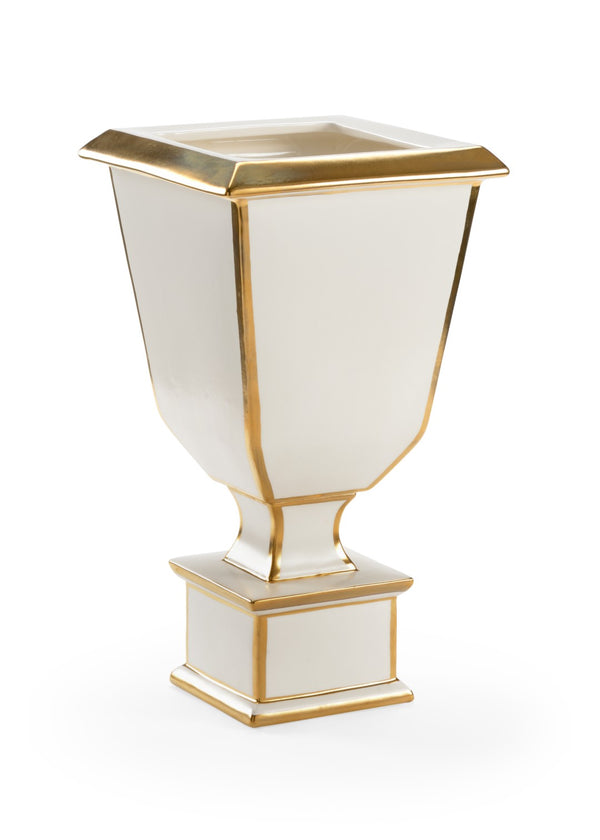 Chelsea House Roche White Glazed Urn With Gold Accents — 18" Sculptural Mantel DéCor, Timeless Luxe Accent Piece 384873