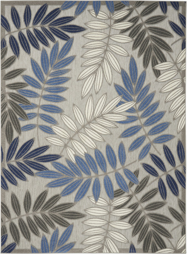 HomeRoots 5' Blue and Gray Floral Area Rug - Durable Indoor Outdoor Comfort for Stylish Living Spaces 7' x 10' 384874