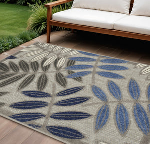 HomeRoots 5' Blue and Gray Floral Area Rug - Durable Indoor Outdoor Comfort for Stylish Living Spaces 7' x 10' 384874