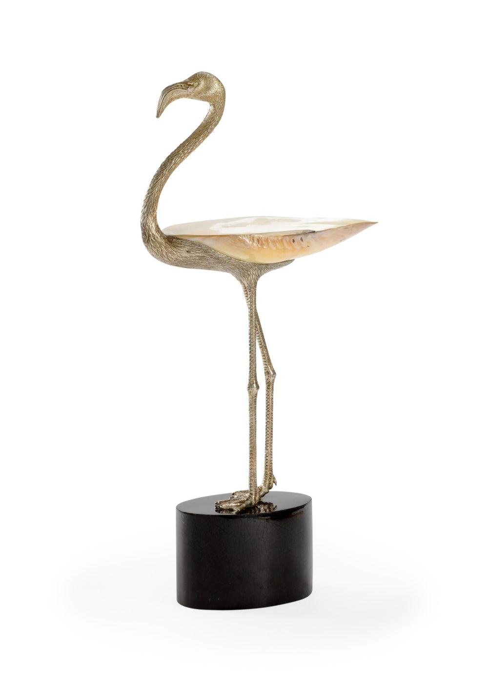 Chelsea House Flamingo Silver-Plated Brass Centerpiece On Kabibi Shell Tray — 23" Coastal Sculptural Accent For Mantel 384875
