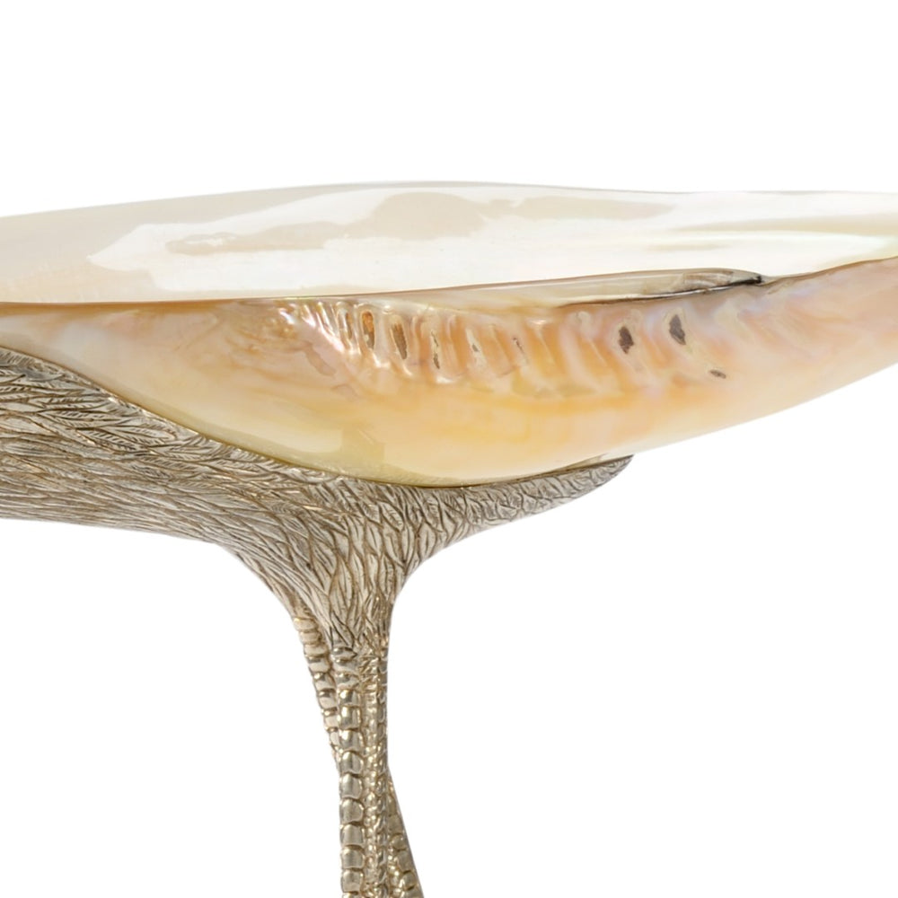 Chelsea House Flamingo Silver-Plated Brass Centerpiece On Kabibi Shell Tray — 23" Coastal Sculptural Accent For Mantel 384875