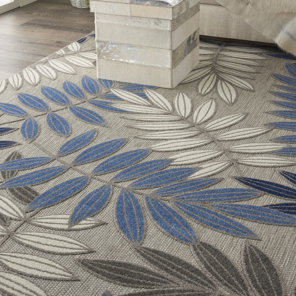 Homeroots 8’ X 11’ Gray And Blue Leaves Indoor Outdoor Area Rug  Polypropylene 384875