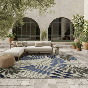 HomeRoots 5' Blue and Gray Floral Area Rug - Durable Indoor Outdoor Comfort for Stylish Living Spaces 8' x 11' 384875