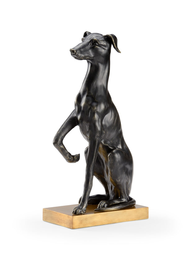 Chelsea House Greyhound Claire Bell Sculpture In Black Composite With Antique Gold Leaf Base — Sleek 29" Decorative Accent 384876