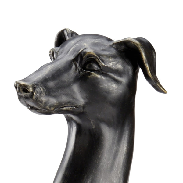 Chelsea House Greyhound Claire Bell Sculpture In Black Composite With Antique Gold Leaf Base — Sleek 29" Decorative Accent 384876