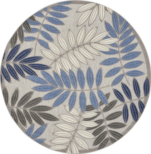 Homeroots 8' Round Blue And Gray Round Floral Indoor Outdoor Area Rug  Polypropylene 384876