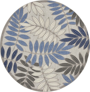 HomeRoots 5' Blue and Gray Floral Area Rug - Durable Indoor Outdoor Comfort for Stylish Living Spaces 8' Round 384876