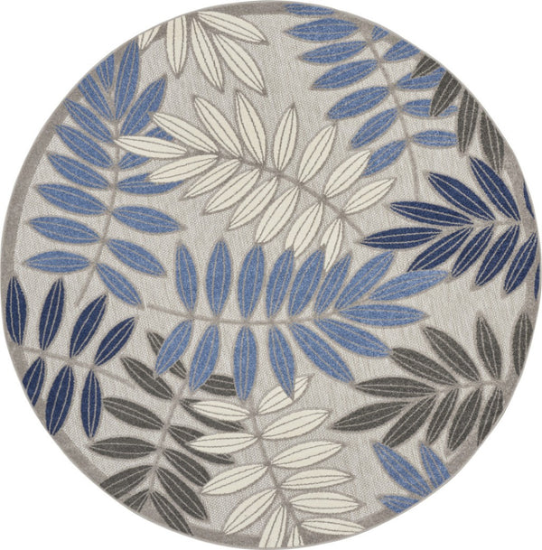 HomeRoots 5' Blue and Gray Floral Area Rug - Durable Indoor Outdoor Comfort for Stylish Living Spaces 8' Round 384876